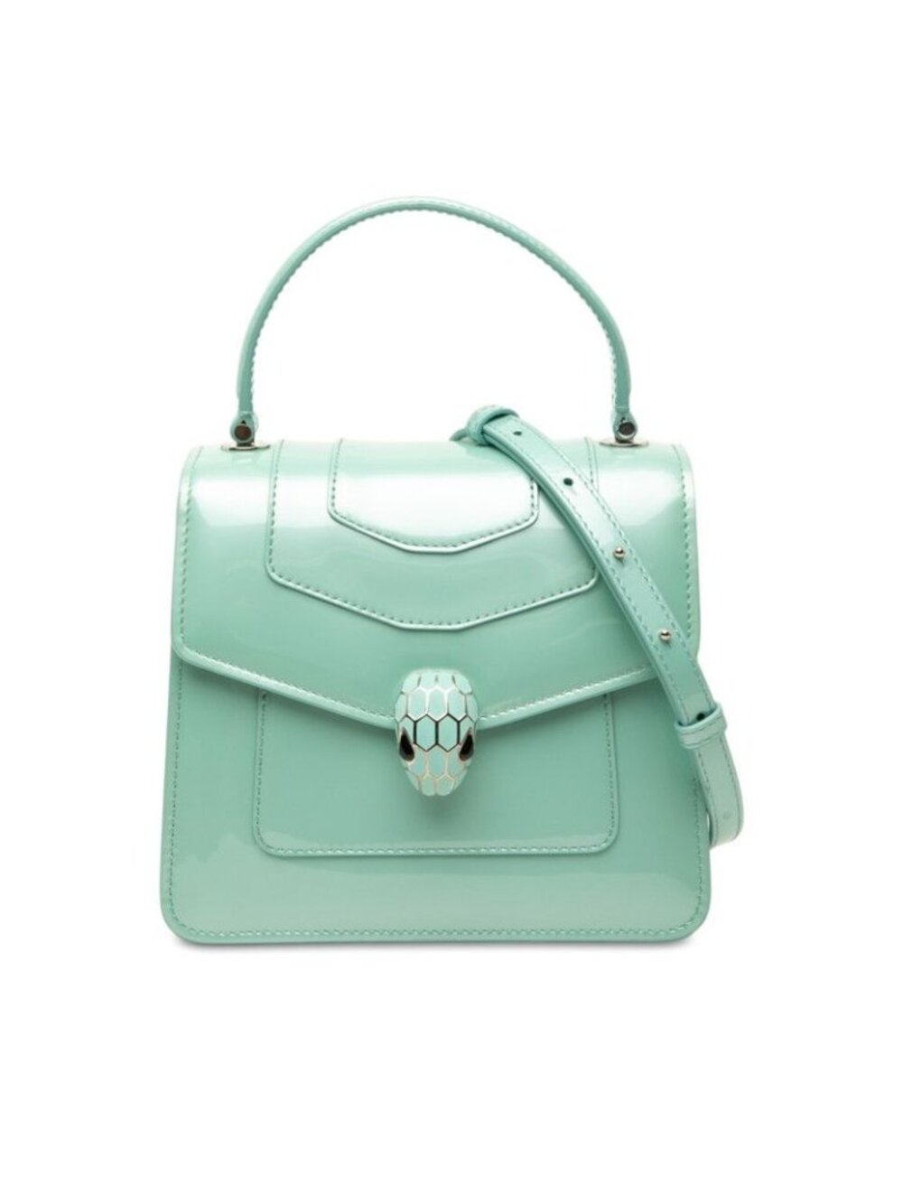 Bvlgari Serpenti Forever Chain Shoulder Bag 2-Way Aquamarine Patent